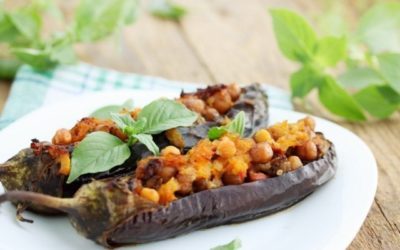 Date Stuffed Eggplants with Barley, Chickpea