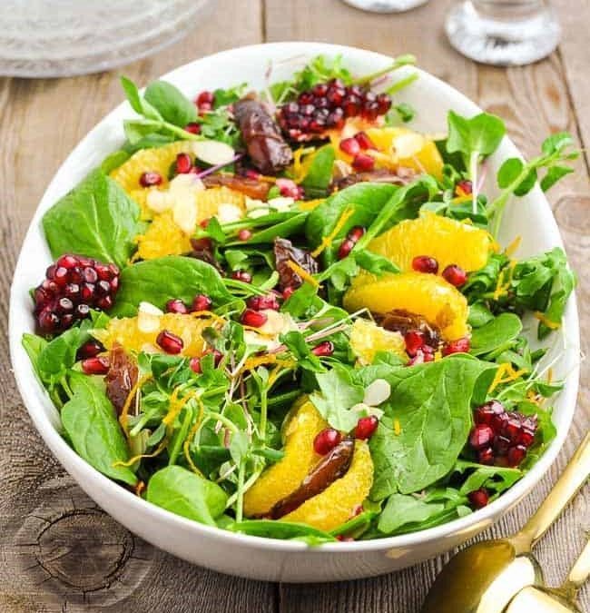 Orange Date and Pomegranate Spinach Salad